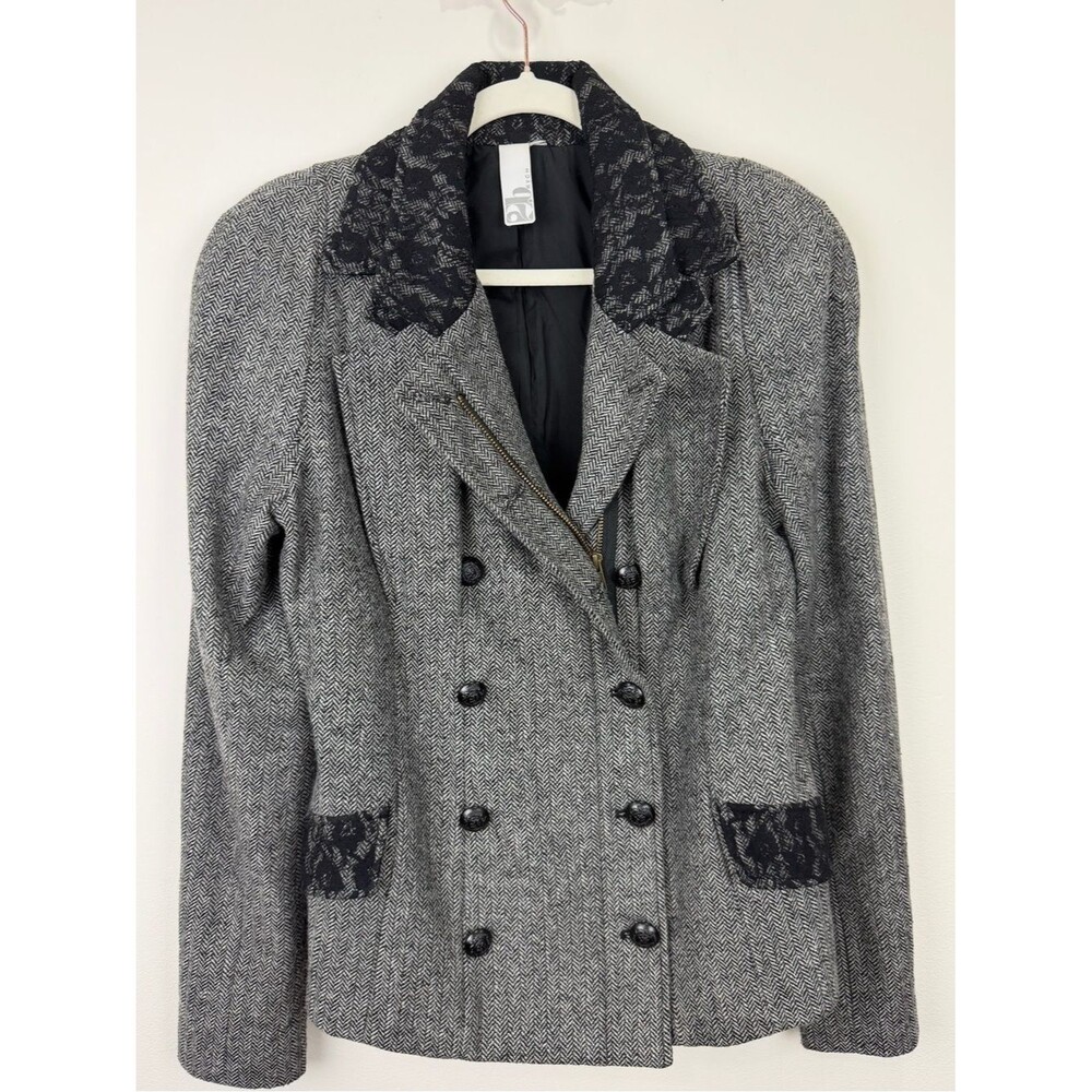 2B.Rych Gray Herringbone Wool Blazer Lace Dark Academia Core Goth M